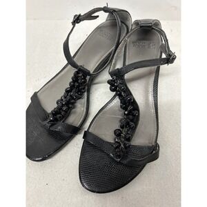 Mootsies Tootsies Women Mopaulitak Beaded Black Faux Snakeskin Wedge Sandals S 8